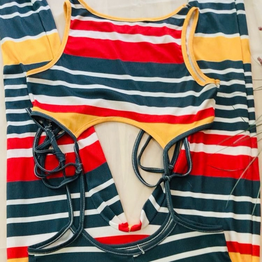 Colorful Striped Cutout Jumpsuit